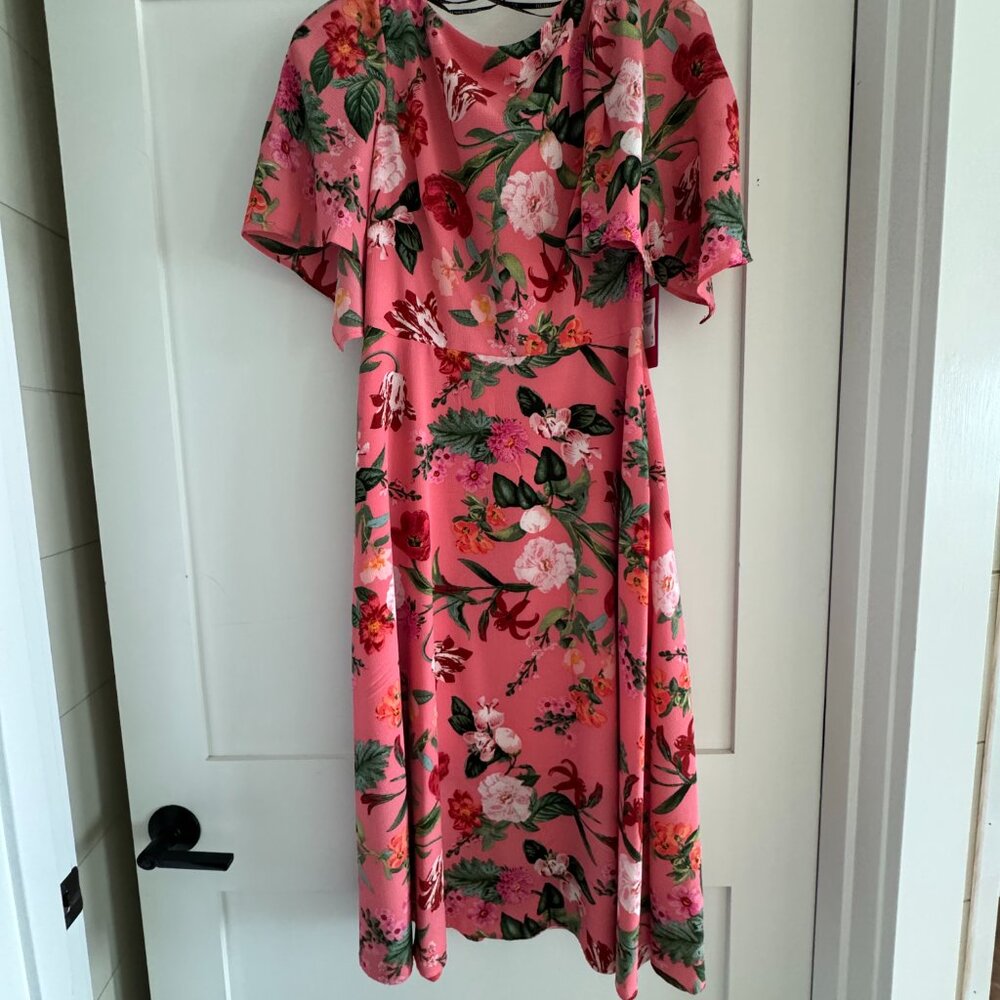 NWT Vince Camuto flutter sleeve midi dress sz 2 coral floral print Derby - Picture 5 of 10